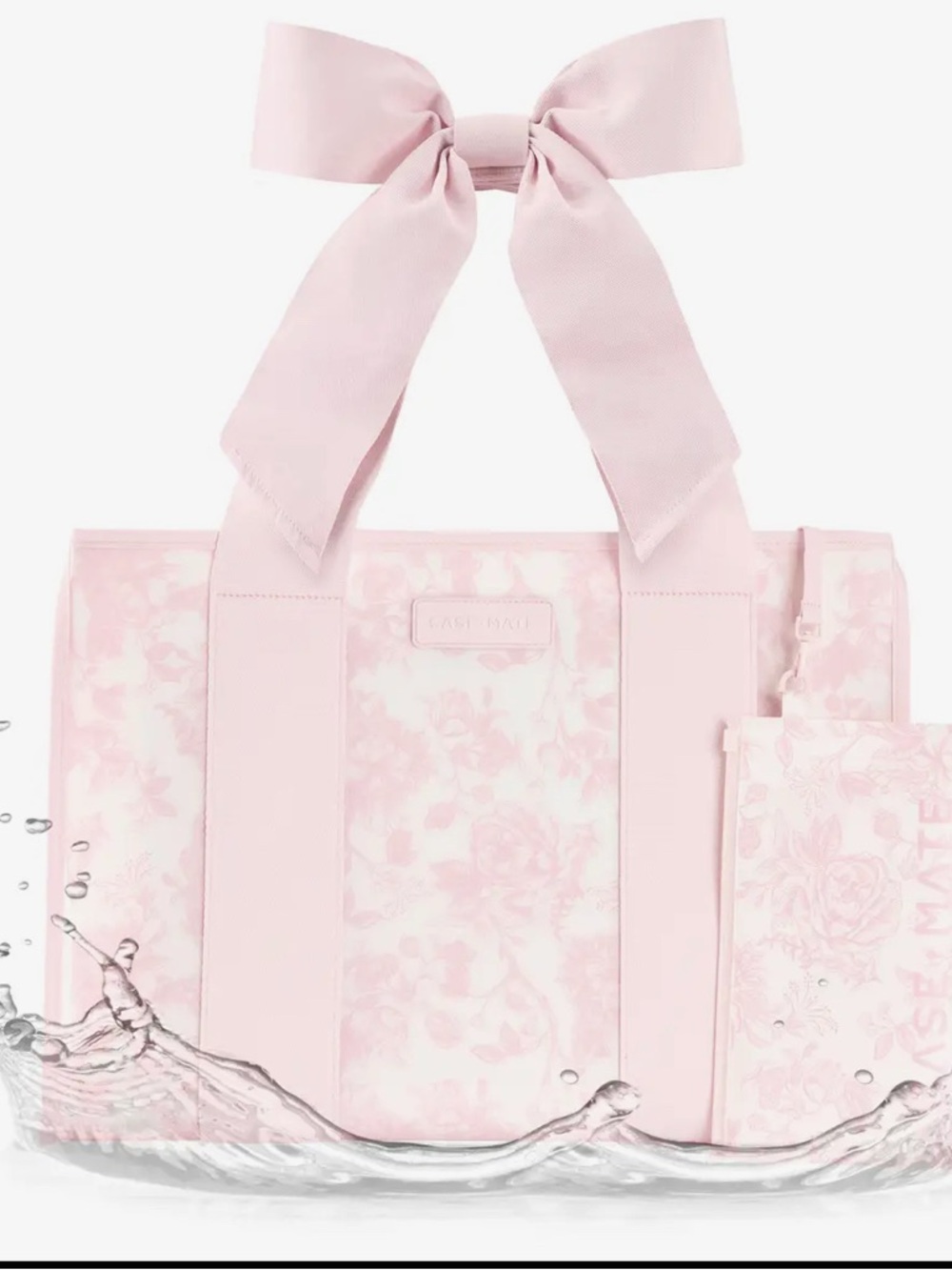 Pink Floral Tote Bag with Bow Accent. CASE MATE